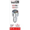WG - Nabíječka do auta, Transmitter FM, USB-A QC 3.0 18W + USB-C PD 30W, stříbrná
