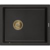 Mexen Pedro, granitový drez 560x460x200 mm, 1-komorový, čierna-zlatá metalíza so zlatým sifónom, 6508561000-75-G