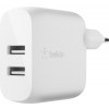 Belkin Dual USB-A Ladegerät, 24W incl. blesk kabel 1m, biela