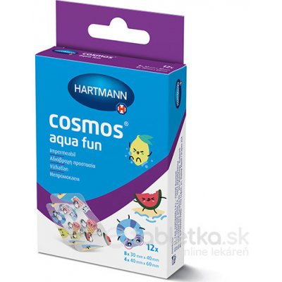 COSMOS Aqua Fun náplasť na rany, vodotesná, 2 veľkosti (3x4cm) (4x6cm) 12 ks