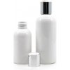 Plastová fľaša, biela, strieborný flip top, 100 ml