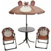STREND Detský záhradný set LEQ MELISENDA Opica, slnečník 105 cm, stôl 50 cm, 2 stoličky, hnedý