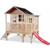 Domček cédrový na pilieroch Loft 350 Natural Exit Toys veľký s vodeodolnou strechou a šmykľavkou prírodný