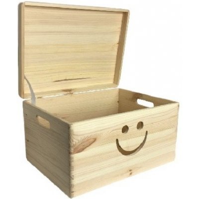 ČistéDrevo Drevený box s úsmevom a viekom 40 x 30 x 23 cm