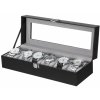 Box na hodinky so skleneným vekom, so 6 priehradkami, čierny