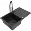 MEXEN - Bruno granitový drez s odkvapkávačom vrátane batérie Aster, čierna/strieborná metalík 6513-73-73450-07-B