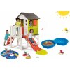 Smoby set detský domček na pilieroch Pilings House s 1,5 m šmykľavkou a pieskovisko Mušľa s vodnou dráhou a loďkami 81080028