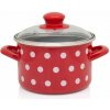 Metalac smaltovaný Hrniec s pokrievkou 16 cm - 2,1L, ČERVENÉ BODKY - čierne vnútro (Smaltovaný hrniec 1,5L ČERVENÁ BODKA )