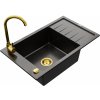 Granitový drez s kuchynskou batériou MEXEN ELIAS čierno-zlatý