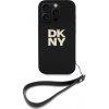 DKNY PU Leather Stack Logo Wrist Strap Zadný Kryt pre iPhone 16 Pro Max Black