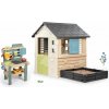 Set domček s pieskoviskom a kreatívna kuchynka pre záhradníkov Square Life Smoby rozšíriteľný s 3 oknami a 2 žalúziami