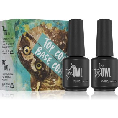 Grey Owl GO Top & Base podkladový lak pre gélové nechty 7 ml + gélový vrchný lak na nechty 7 ml kozmetická sada