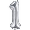 PartyDeco Fóliový balón Mini - Číslo 1 strieborný 35cm