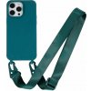 Kryt na iPhone 15 Pro Max gumový so šnúrkou na krk zelený