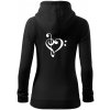 Husľový kľúč srdce - Mikina dámska trendy zipper s kapucňou - XS ( Čierna )
