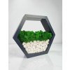 Machový kvetináč šesťuholník so stabilizovaným machom, Machová dekorácia na stôl v sivej farbe - 20 cm