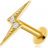 Šperky eshop - Piercing do pery a brady z 9K žltého zlata - motív blesku, číre zirkóny, vrúbkovaný povrch S2GG206.49