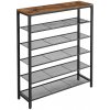 Regál na topánky LBS016B01 s piatimi policami – rustikálny hnedý čierny kov