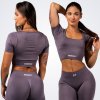 NEBBIA - Tvarujúci bezšvový crop top FLOW SEAMLESS 499 (dark grey) - S