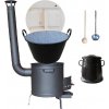 Goulash Cauldron kotol na guláš a zabíjačku smalt 100 L (1,2 mm), Goulash Cauldron žiaruvzdorná kotlina 60 cm PLUS 600, pokrievka drevo, nádoba na masť 10 L, vareška 80 cm SMREK, naberačka INOX