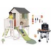 Set domček na pilieroch a gril Barbecue House On Stilts Life Smoby rozšíriteľný s 1,5 m šmykľavkou s vodotryskom