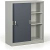 Kovová skriňa s posuvnými dverami, 2 police, 1000 x 1200 x 450 mm, tmavo sivá