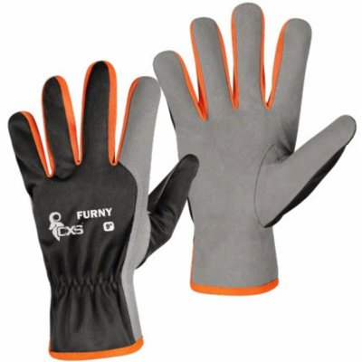 Kombinované mechanické pracovné rukavice CXS Furny - veľkosť: 10/XL, farba: čierna/oranžová