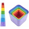 Teddies Kubus pyramída skladačka plast hranatá farebná 7ks v sáčku 12m +