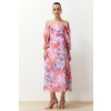 Trendyol Pink Floral Patterned A-Line Madonna Collar Chiffon Lined Maxi Woven Dress ružová 42 Trendyol 8683049786894