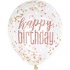 Balóny s konfetami Happy Birthday ružovo-zlaté 30cm 6ks