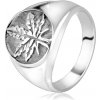 Šperky eshop - Mohutný strieborný 925 prsteň - marihuanový list v kruhu s patinou C22.12 - Veľkosť: 59 mm