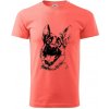 Čiernobiela karikatúra Nemecký ovčiak - Klasické pánske tričko vyššej gramáže - 3XL ( Korálová )