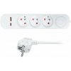 Solight predlžovací prívod 3 zásuvky, USB A+C 20W PD, 2m, 3 x 1mm2, biely, vypínač