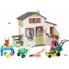 Set domček Priateľov a stôl pieskovisko s mlynom Friends House Life Smoby rozšíriteľný s kuchynkou a elektronickým zvončekom a kosačkou s fúrikom