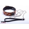 WHIPS Leather Collar with Leash for Him Cognac obojok s hrotmi a vodítkom