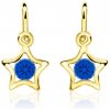 Duppi | Detské náušnice hviezdičky | DU 70387 | zo žltého zlata s kamienkami tmavo modrými | zapínanie brizúra