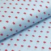 Bavlnené plátno P0503 svetlo modré, biele bodky, červený kvet, š.140