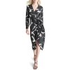 ŠATY DKNY L/S V-NECK MIDI W/ H BLK/EGGSHELL