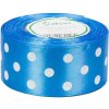 Stuha saténová modrá s bodkami 3,8 cm / 22 m