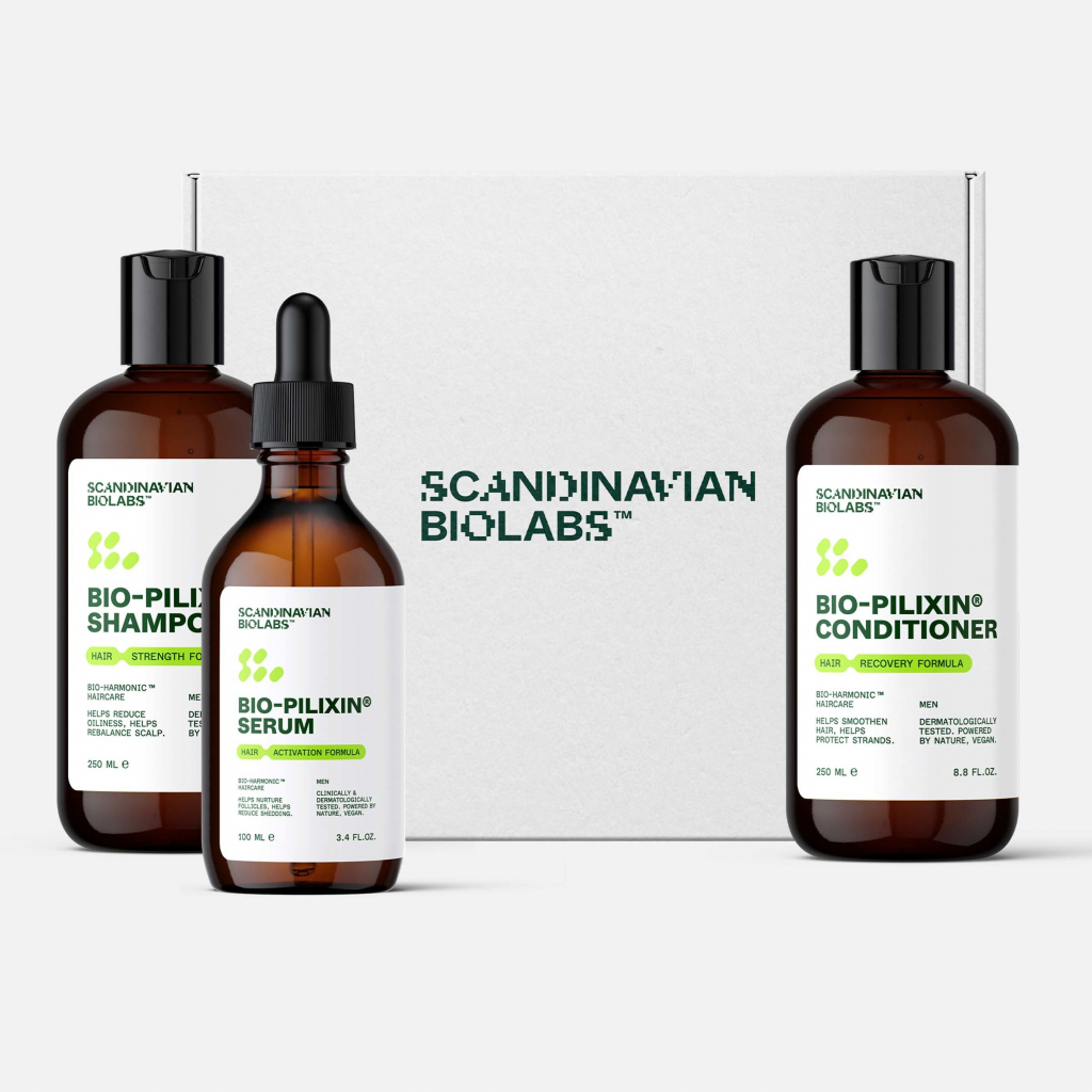 Scandinavian Biolabs® Bio-Pilixin® Hair Growth Routine pre mužov šampón 250 ml + kondicionér 250 ml + sérum 100 ml darčeková sada