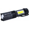 Solight LED nabíjacie vreckové svietidlo so zoomom, 100lm + 70lm, Li-Ion, USB, čierna