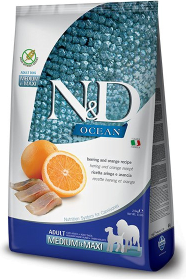 N&D GF Ocean Dog Adult Medium & Maxi Herring & Orange 3 x 12 kg