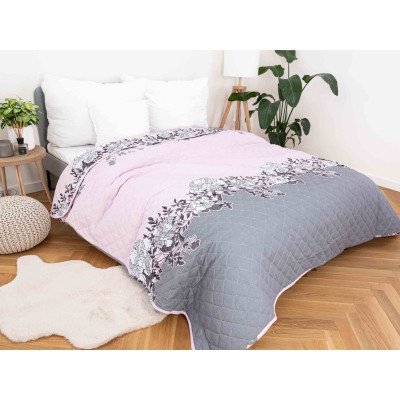 MKLuzkoviny přehoz na postel Yvona sivé/ružové 220 x 240 cm