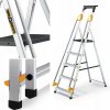 Drabest Séria Pro 5-stupňový hliníkový rebrík s poličkou a madlami, nosnosť 150 kg