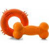 JK ANIMALS kruh s bodlinami a pískacia kosť z TPR gumy oranžová 12 cm
