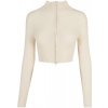Ladies Cropped Rib Knit Zip Cardigan - whitesand XS