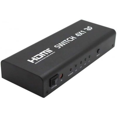 Prepínač PremiumCord HDMI 4: 1 kovový s diaľkovým ovládaním a napájacím adaptérom khswit41b