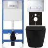 CERANO - Kompletný podomietkový WC set Lite/Cesso - čierna matná - WC tlačidlo Slim, chróm - predstenová inštalácia / sadrokartón - 49x36 cm CER-8050BD113