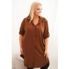 Legínovo Dámske košeľové šaty Plus Size s dlhším zadným dielom a vyhrnutým rukávom hnedé Farba: Tmavá camel, Veľkosť: UNI