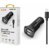 Nabíjačka do auta ALIGATOR s microUSB káblom a 2xUSB výstupom 2,4A, Turbo charge, čierna